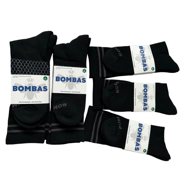 Bombas midcalf socks mens size XL Black Honeycomb stay up antimicrobial X5 new - Picture 3 of 9